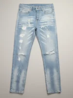 ⁦بنطلون جينز رجالي سليم فيت تقطيع⁩ - الصورة ⁦2⁩